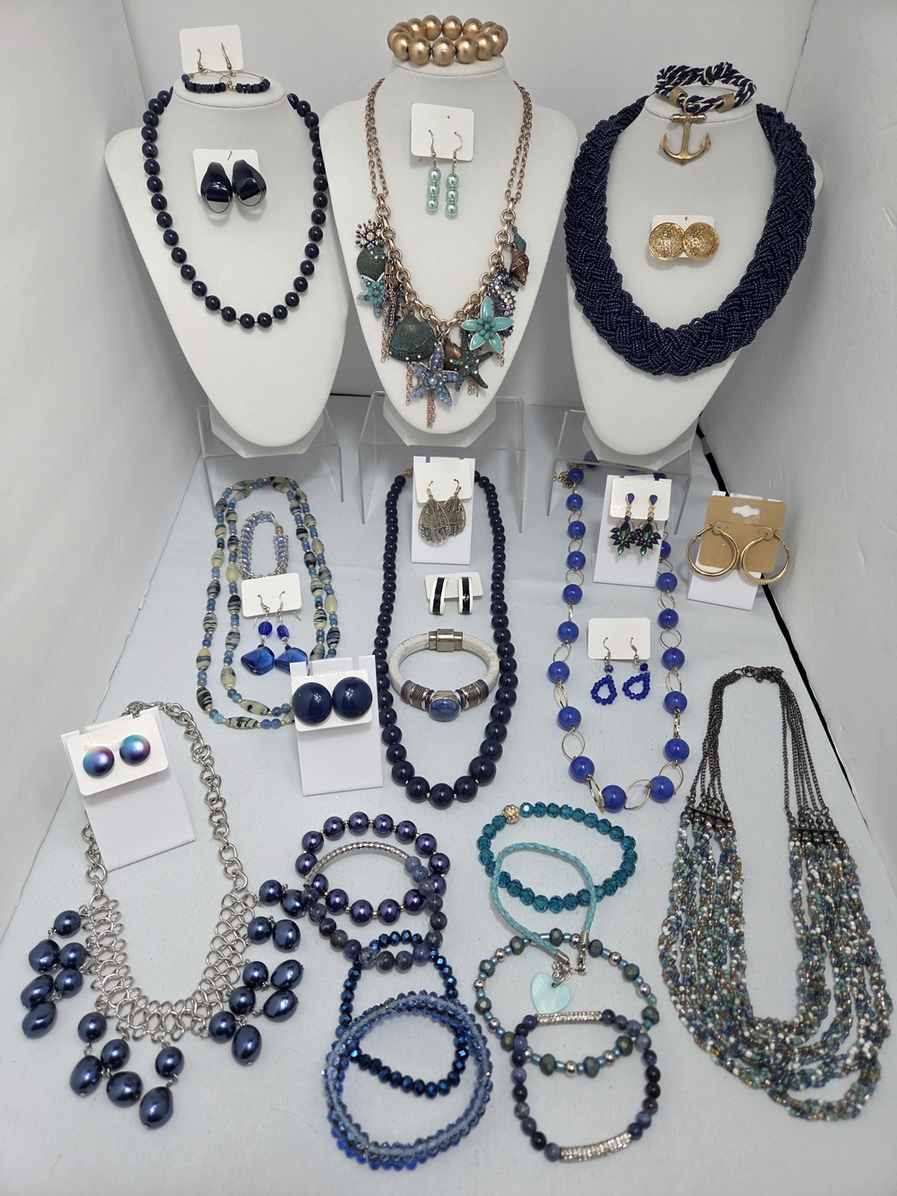 ​HUGE 30+ Costume Jewelry Lot LOFT Blue Nautical Navy Coastal Necklaces Earrings